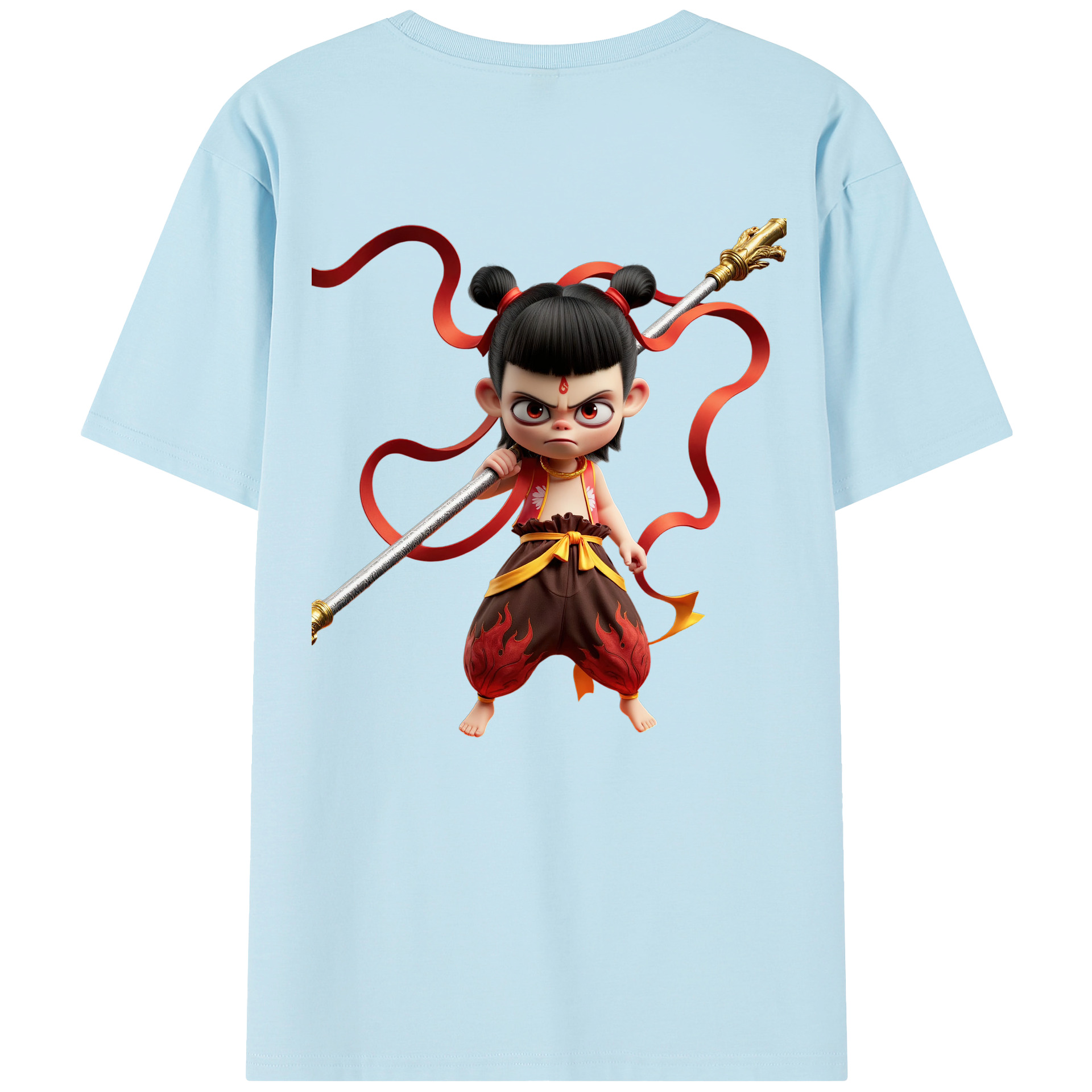 （画像用） Ne Zha 2 ナタ 魔童の大暴れ 綿100％半袖Tシャツ（背面プリント）